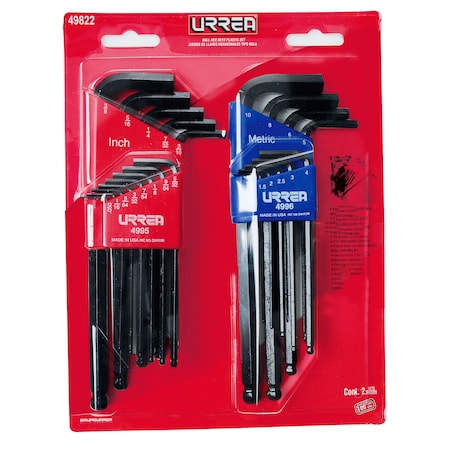 Urrea Heavy-duty SAE/metric ball-end L-type hex key set 22Pc 49822HD